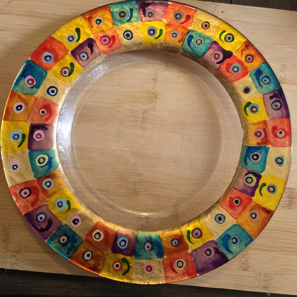 Berkeley Designs Abstraction NWOT Circles Candle Plate Hand Painted Metallic